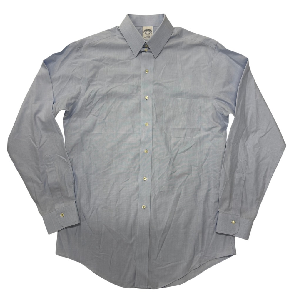 Brooks Brothers Slim Fit Non-Iron Cotton Dress‎ Shirt Light Blue 15.5 35 Mens